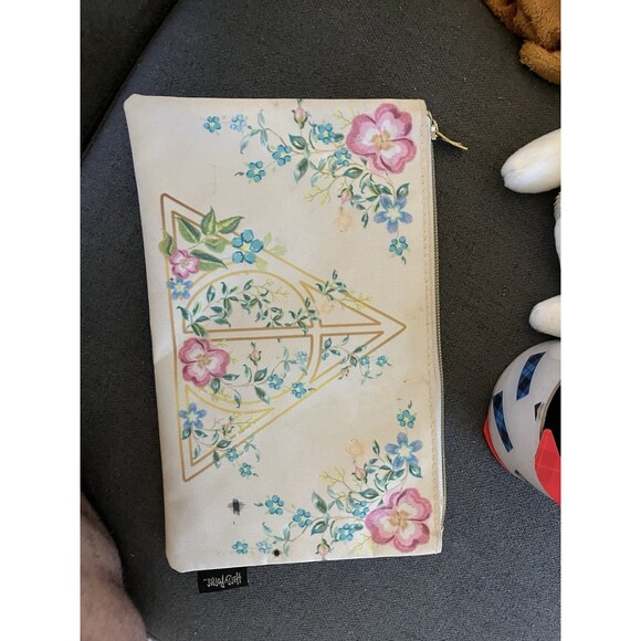 Loungefly Harry Potter Deathly Hallows Gold Floral Makeup Bag - Picture 1 of 4